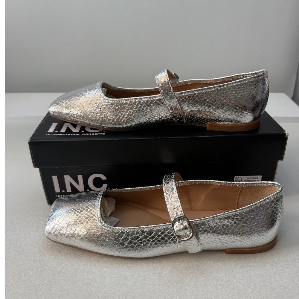 INC International Concepts Jadis Silver Mary Jane Square Toe Shoes 8.5M NEW